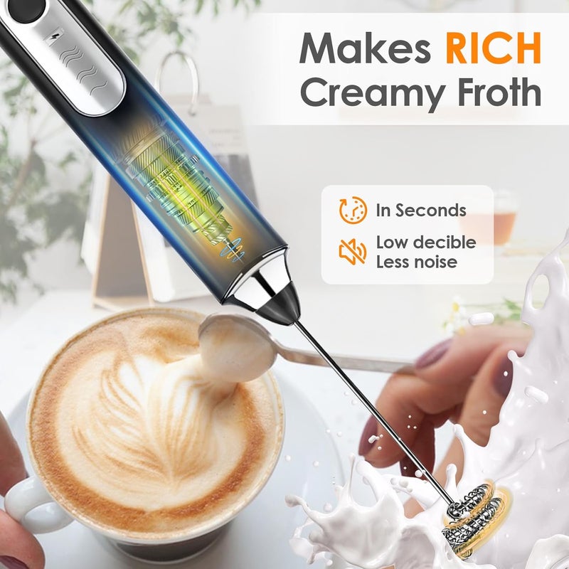 Toughwild Milk Frother Handheld, Rechargeable Coffee Frother Wand with 2 Stainless Whisks 3 Speeds, Drink Mixer, Electric Foam Maker, Hand Mixer for Lattes, Cappuccino, Matcha, Egg, Black - Image 5